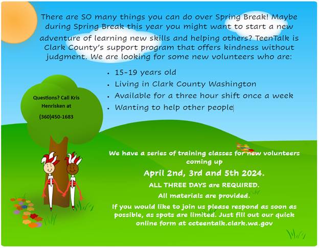 Student Opportunity: TeenTalk Clark County Seeking Volunteers – Support Your Peers!