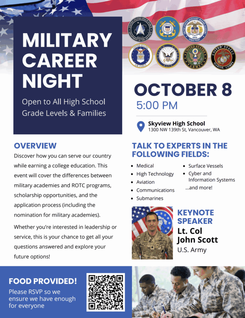Military Career Night October 8, 2025 5 p.m. Skyview High School